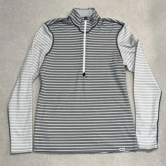 PATAGONIA 1/4 Zip Capilene 3 Crew Gray Striped Top - Picture 1 of 6